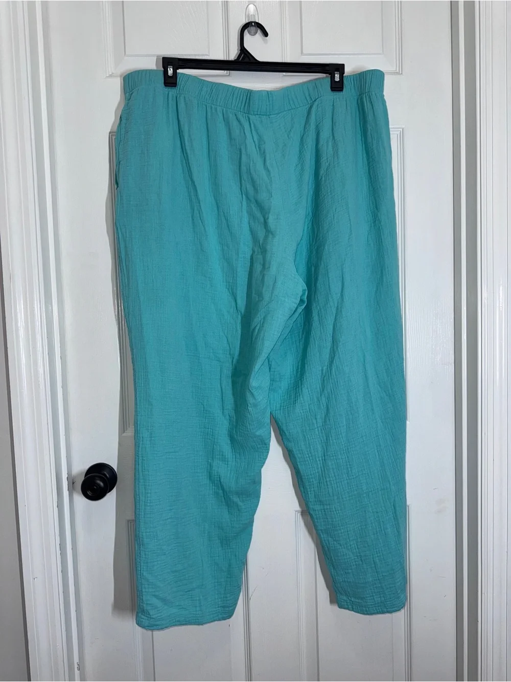 Coldwater Creek Turquoise Mint Green Wide-Leg Elastic-Waist Cotton Gauze Pants